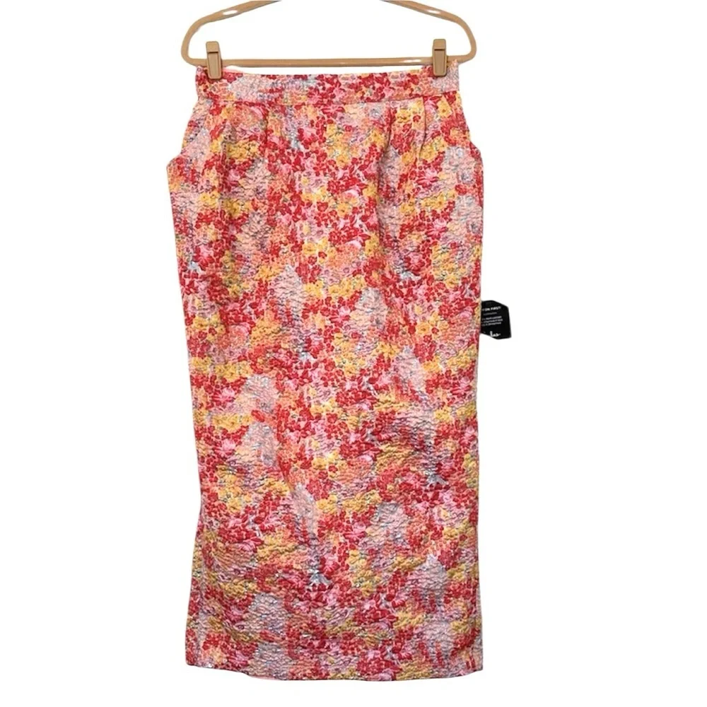 Lulus Ellarina Metallic Floral Jacquard Pencil Skit Womens Large Pink New